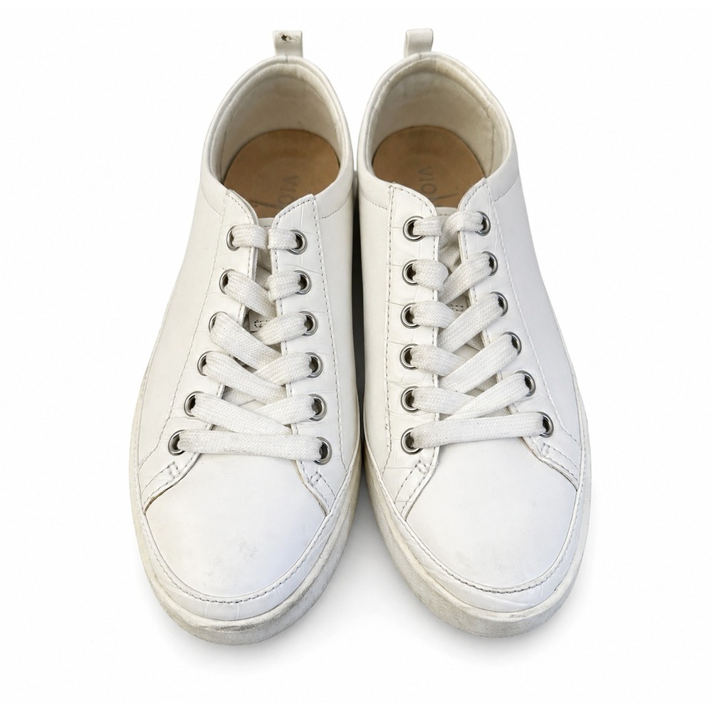 Vionic Winny Leather Sneakers Women 7 White Lace Up Orthotic Walking Shoes